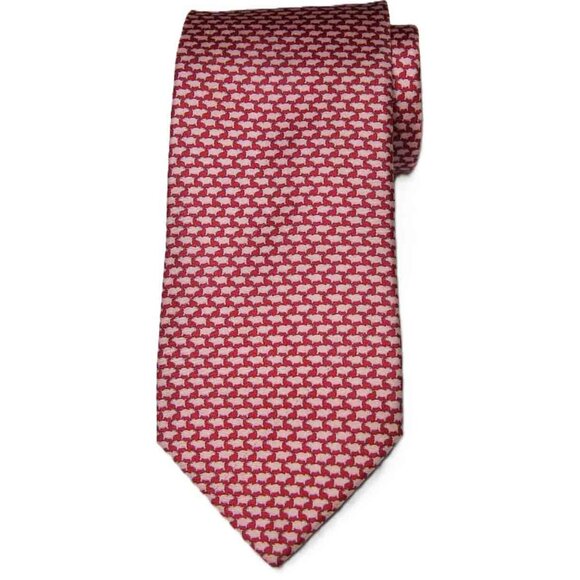 Charles Tyrwhitt London Italian Silk Tie Red Pink Pigs Pattern Men's - Picture 1 of 3